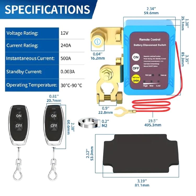 DC12V Remote Battery Disconnect Switch Battery Switch Cut Isolator Switch 240A Automatic Power Shut Switch