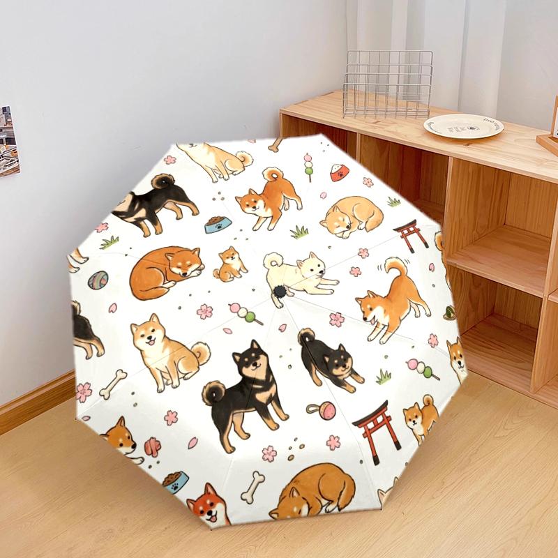 1 PC Automatic Folding Umbrella - Cute Dog Pattern, Portable & Foldable Design with 8 Ribs, Christmas Birthday Gifts