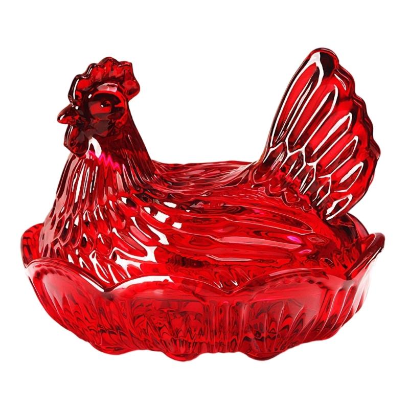 Plat à bonbons en verre cristal forme poulet, Bol à bonbons rétro avec couvercle, Assiette à dessert Bol à snacks Ornement pour décorations de maison