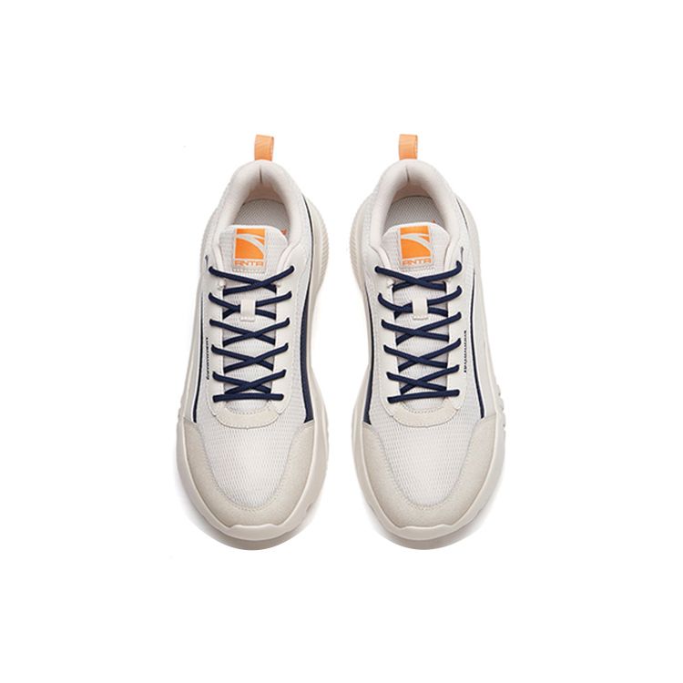 Anta Lifestyle Series Fabric Synthetic Leather Shock Absorbing Non-Slip Wear-Resistant Low-Top Dad Shoes Men Sneaker Gray Blue 912218872-3