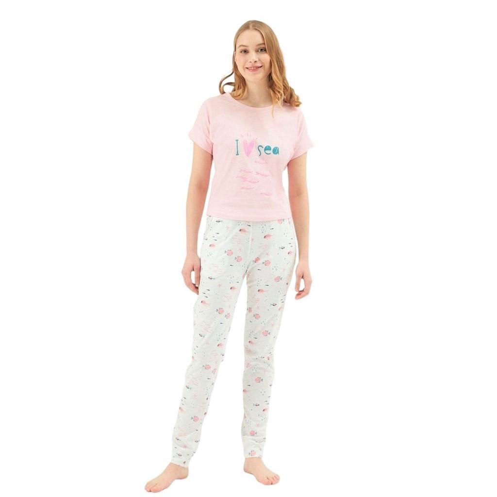 

Женский пижамный комплект Eros из 100% хлопка с круглым вырезом и принтом 40 розовый