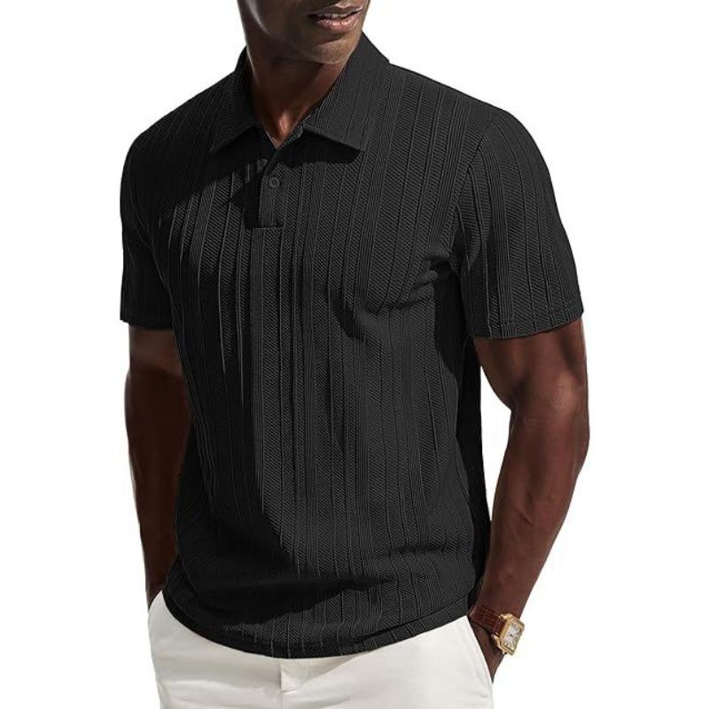 Mens Casual Solid Color Knit Short Sleeve Polo Shirt