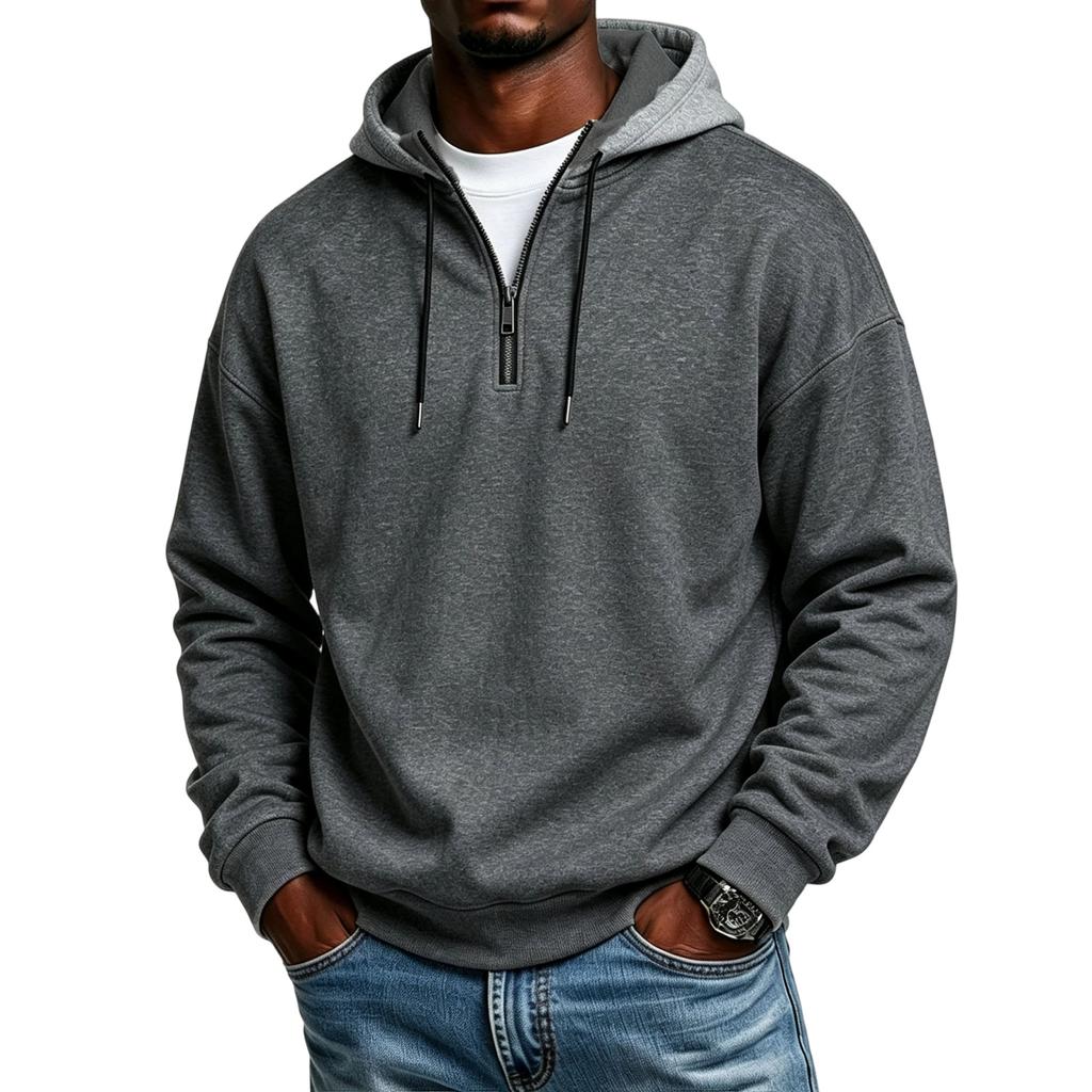 Men's -Lined Zip-Up Hooded Sweatshirt Loose Fit Casual Long Sleeve
