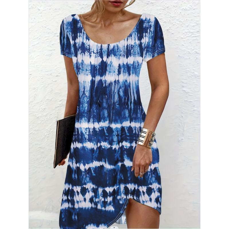 JKASHDK Women's Fashion Summer Spring Flower Pattern Print Short Sleeve O-Neck Casual Dresses