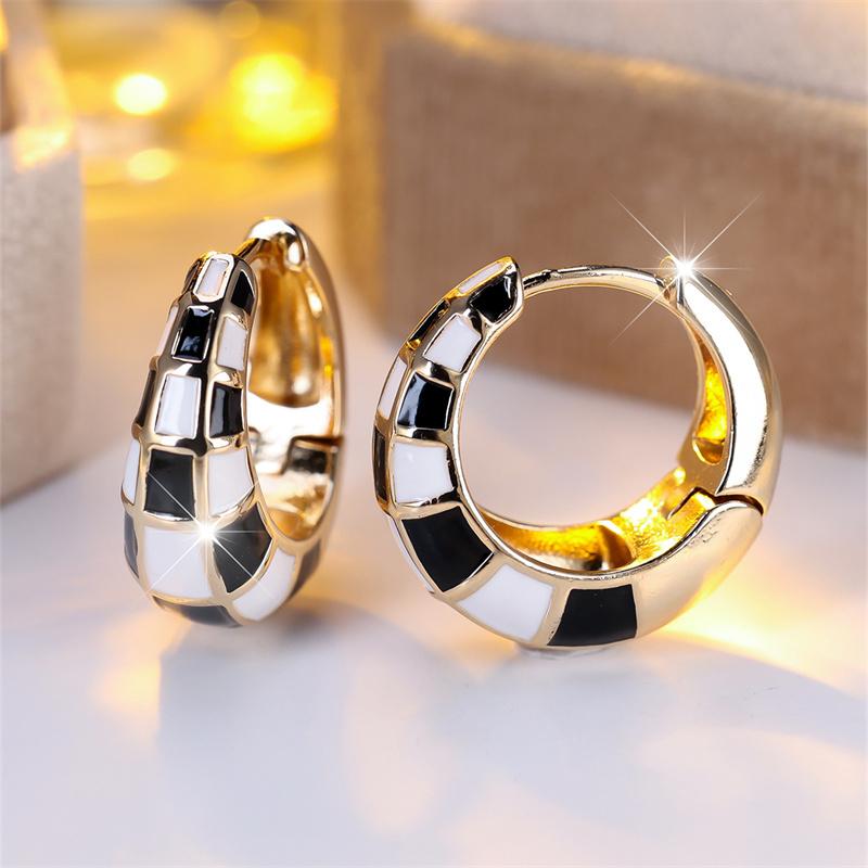 1 Pair Golden Color Black White Enamel Circle Earrings Women Wedding Drop Earrings Jewelry