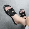 Summer Men's Flat Slippers Slide Sandals Outdoor Beach Open Toe Casual Soft Walking black Leather slippers