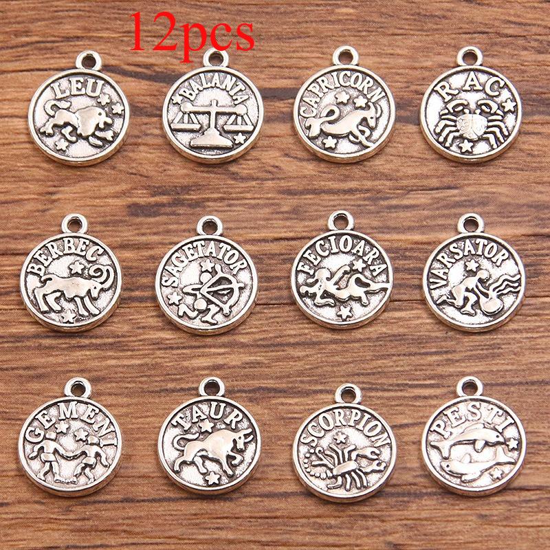 10 or 12pcs 12X15mm DIY retro alloy jewelry accessories 12 constellation pendant