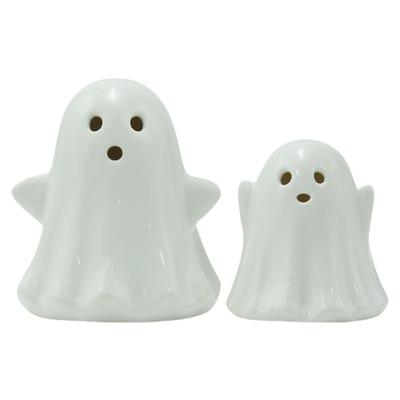 2Pcs Halloween Ceramic Ghostly Figurines With Soft Glows Night Light Handcrafted Holiday Decoration for Bedroom Party Decoration Collectibles
