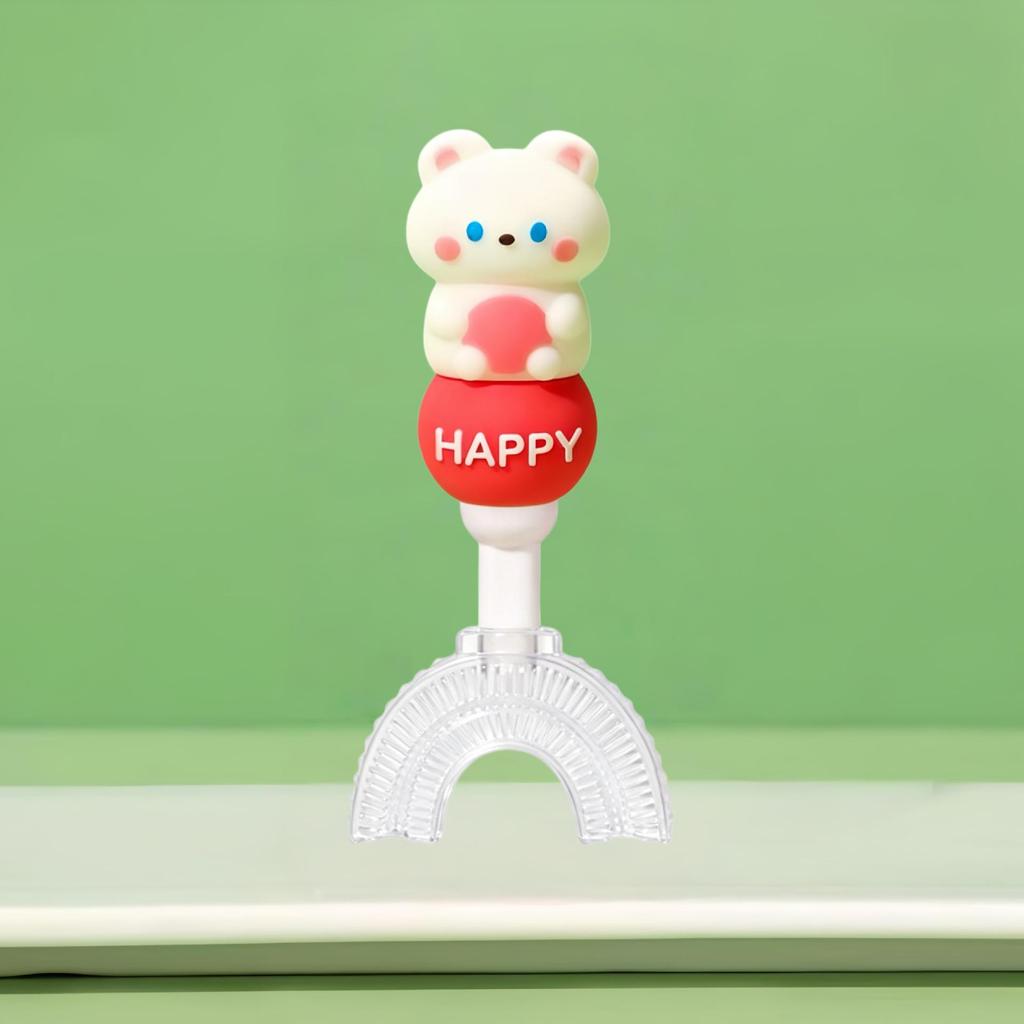 Children's U-Shaped Toothbrush (1-12 Yrs) - Soft Bristle Silicone Brush with Cute Bear Design, Non-Slip Handle