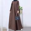 In-Stock Women's Cotton Linen Plaid Long Sleeve Maxi Dress - Casual Loose-Fit for Spring/Autumn