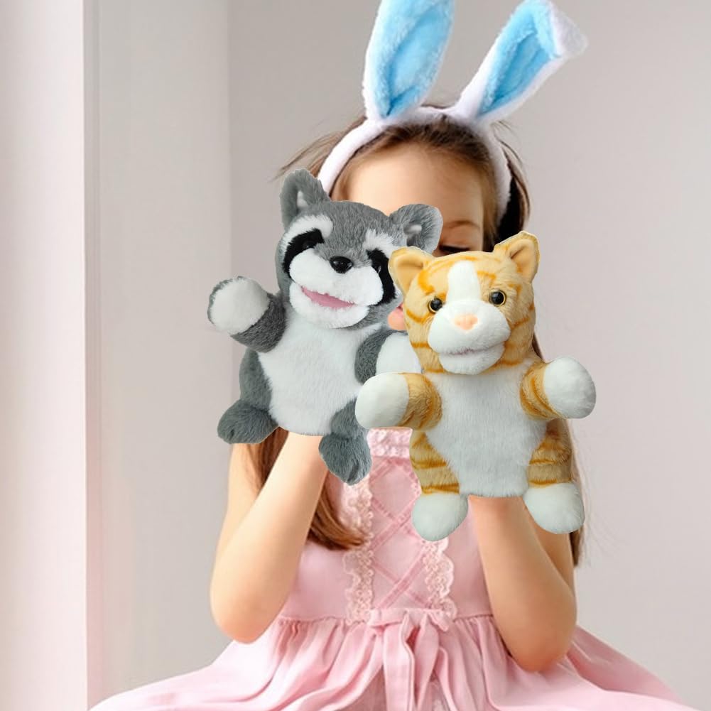Animal Hand Puppets with Movable Mouth Plush Raccoon Stuffed Animal Hand Puppets Toys Interactive Plush Toys Kids Adults Animal Hand Puppets for Role