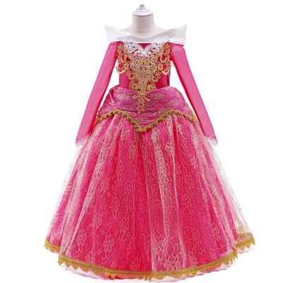 2025 Sleeping Beauty Aurora Off-Shoulder Long Sleeve Girls' Dress - Puffy Princess Halloween Costume
