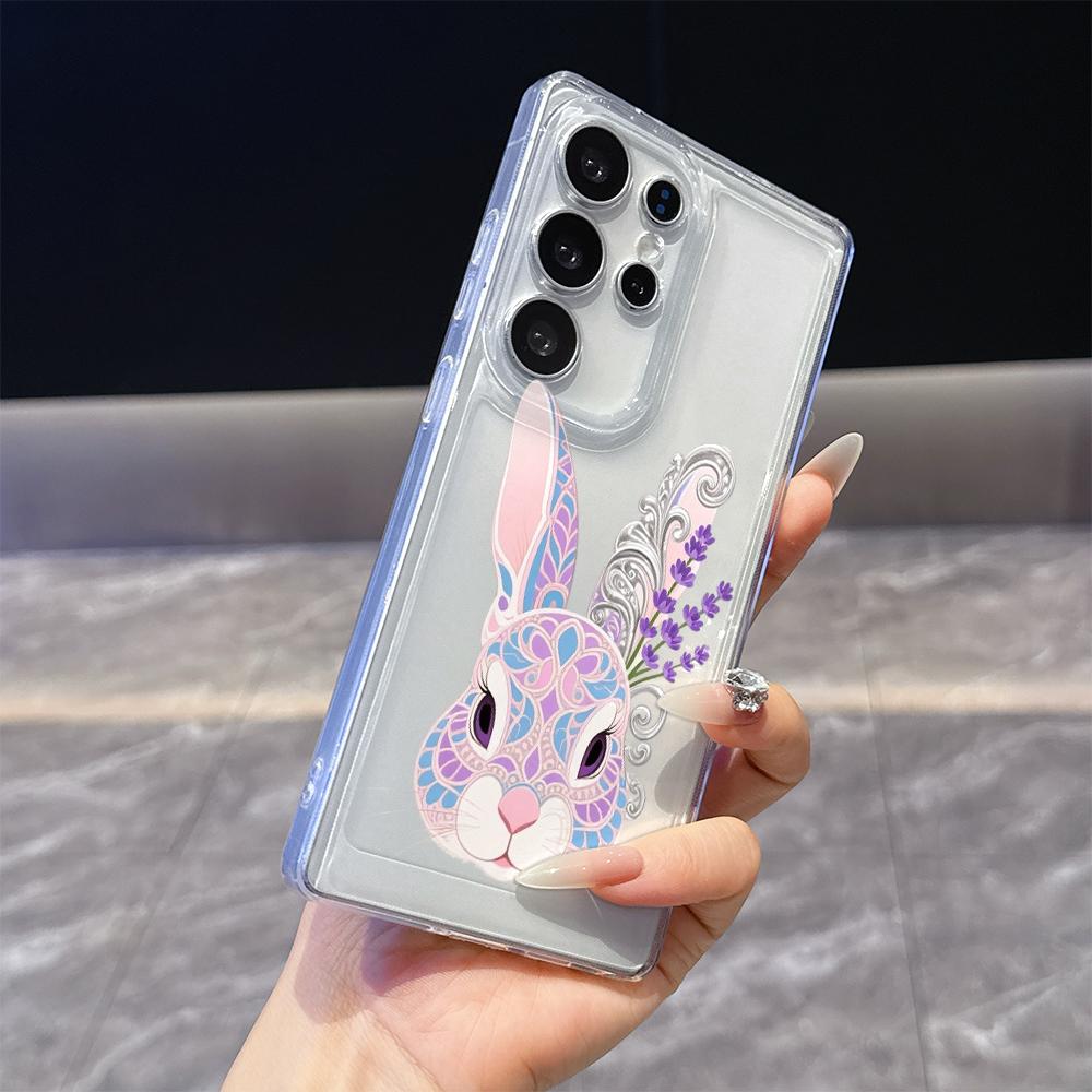 Pastel Rabbit with Lavender Case for Samsung Galaxy S26 S25 S24 S23 S22 S21 S20 FE Plus Soft TPU Slim Fit Shockproof Cover