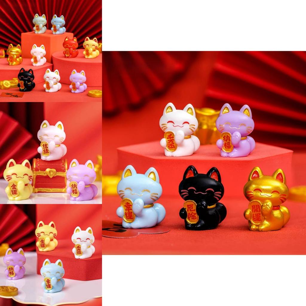 Adorable Resin Lucky Cat Figurines For Car Desktop Decor In Multiple Colors Cute Lucky Cat Resin Craft For Diy Decoration