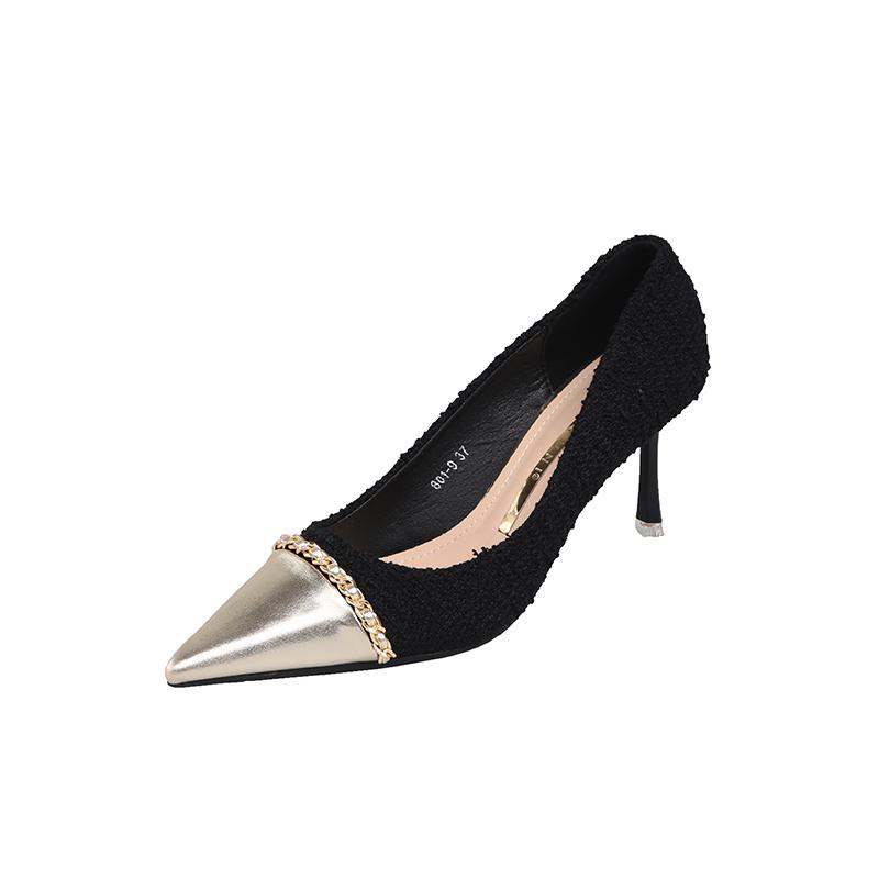 

Модные женские туфли-лодочки с острым носком 2024 года, весна-лето, новые, современные, элегантные, роскошные, дизайнерские, с металлическим украшением, женские, на тонком каблуке, на высоком каблуке 39 чёрный