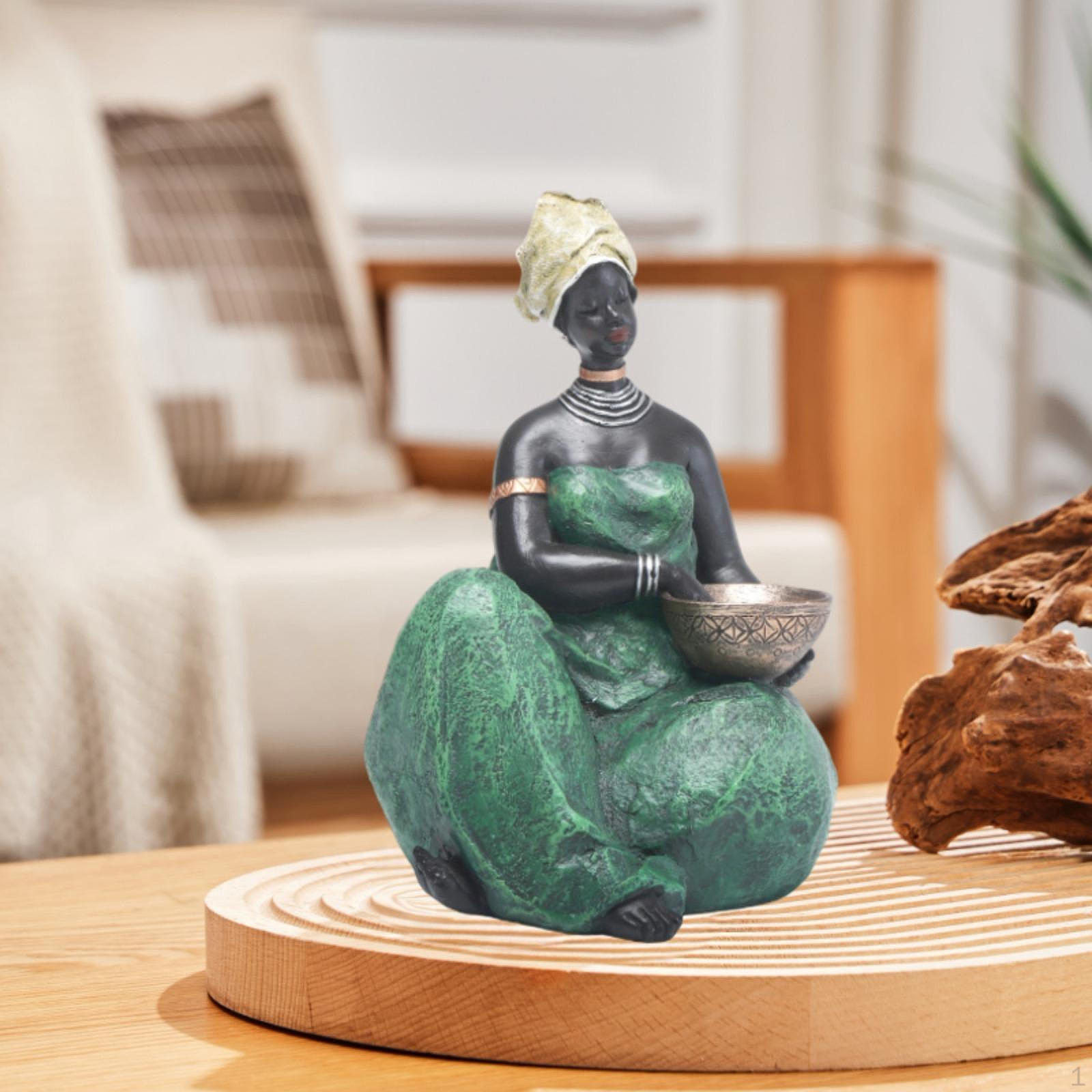 

Статуя африканских женщин, коллекционная скульптура, эстетический орнамент, смоляная человеческая фигурка, племенная леди 16cmx24cm Sitting