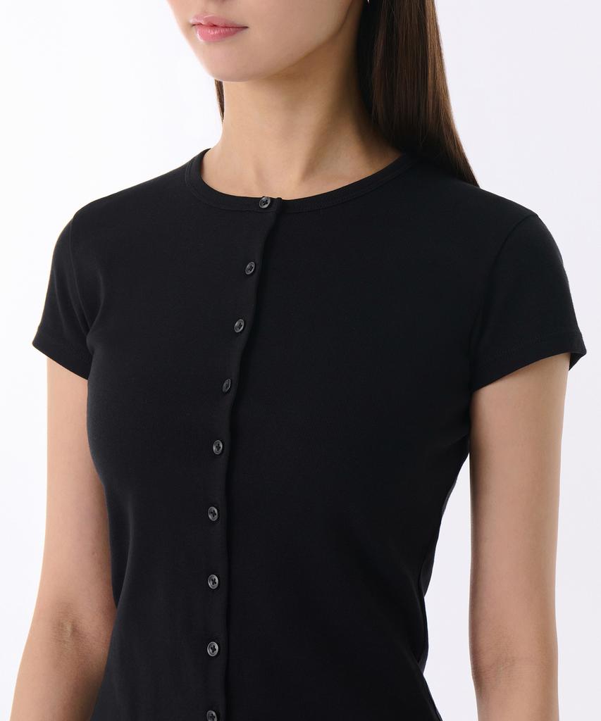 MUSINSA STANDARD WOMAN Women'S Slim Crew Neck Button T-Shirt [Black]
