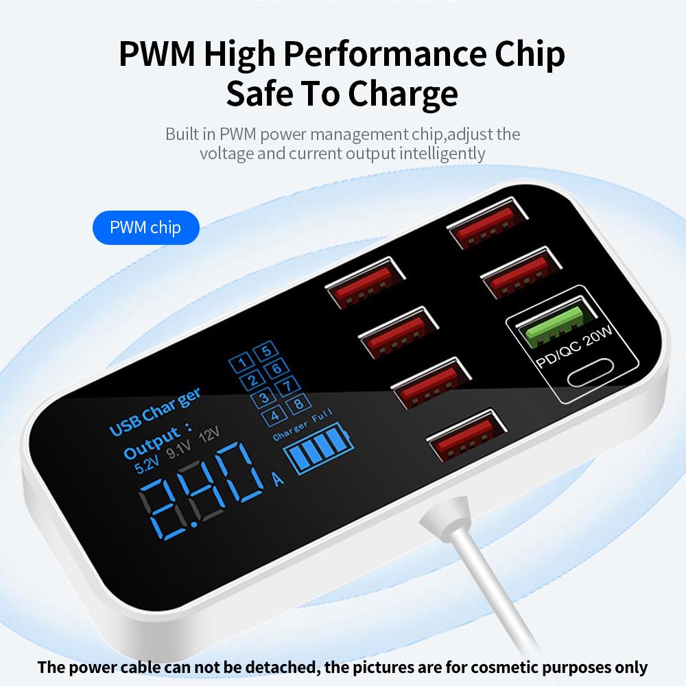 A9S+ 8 Port Car  r with LED Display Type-C QC3.0 Quick Charging Intelligent Portable Safe Vehicle  r Station