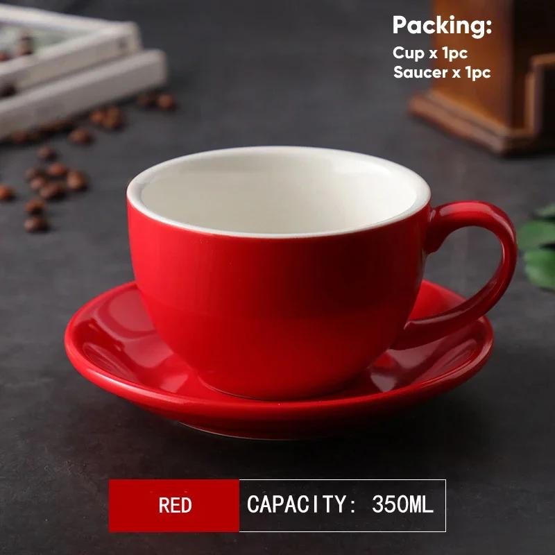 350ml Latte Cups Ceramic Coffee Cup and Saucer Set Pottery Breakfast Milk Mug Afternoon Teacup Porcelain Water Mugs Wholesale