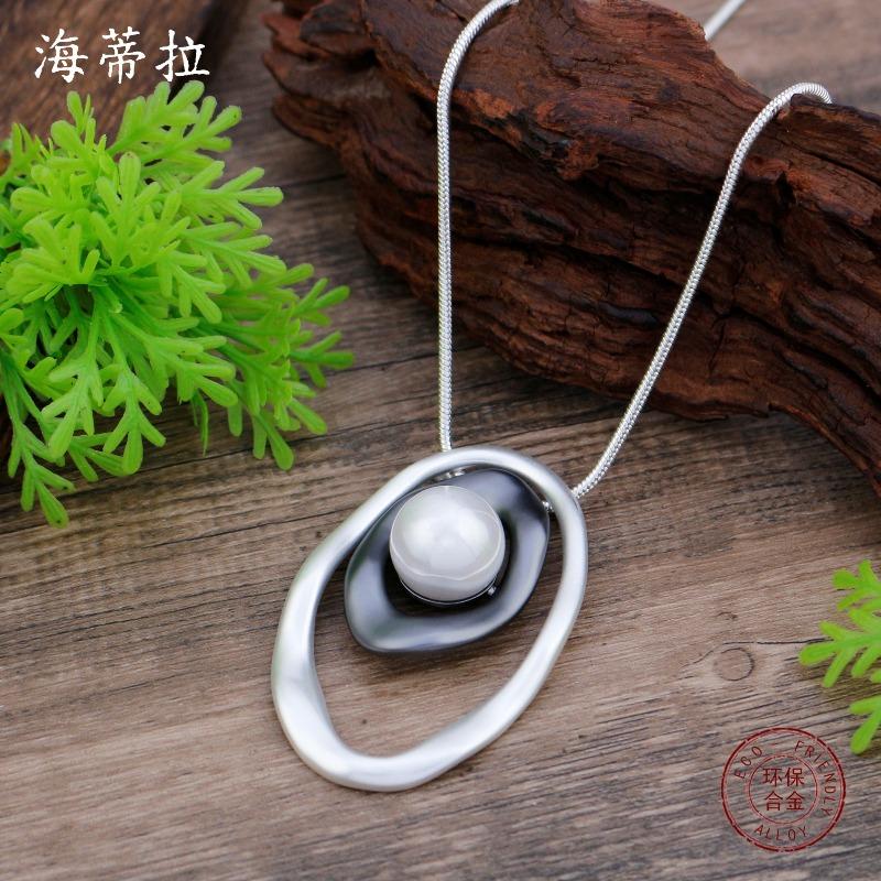 New matte hollow geometric ring long pendant women's fashion versatile irregular oval long necklace