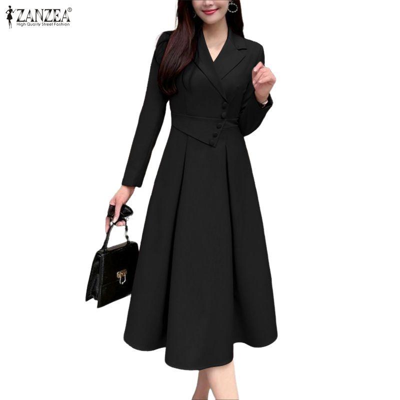 ZANZEA Dámské ležérní šaty s elegantním límečkem a dlouhým rukávem