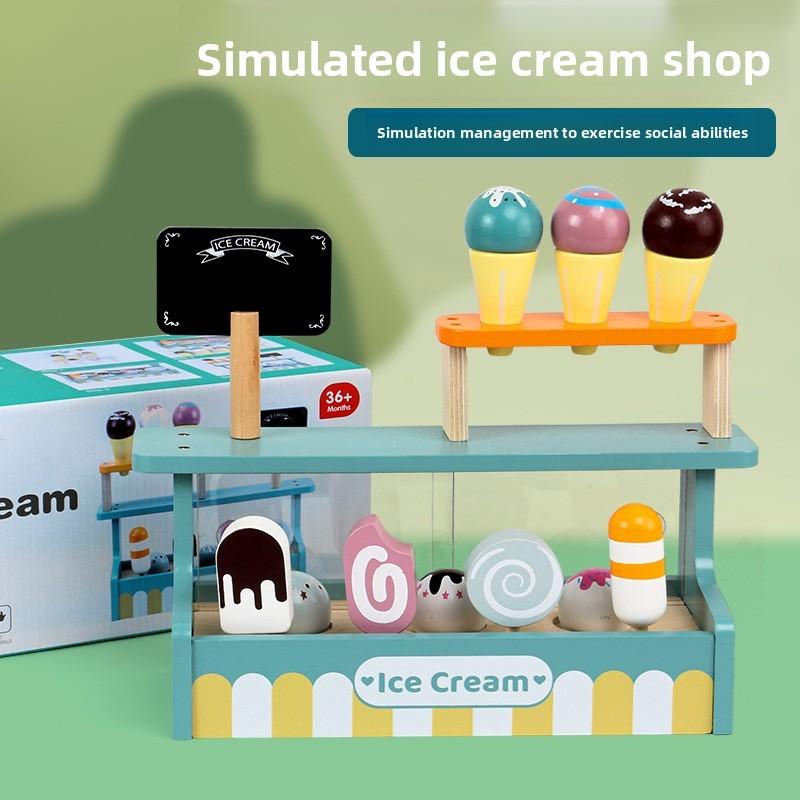 Wooden Ice Cream Store Role Play Toy Set For Early Childhood Gifts Learning