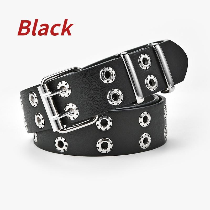 Women Belt Leather New Punk Style Fashion Pin Buckle Jeans Decorative Belt Double Exhaust Eye Belt