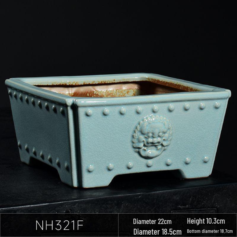 Ceramic Square Bonsai Flower Pot - Large High-Angle, Creative Chinese Style for Green Plants and Orchids