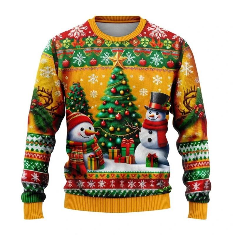 Unisex Christmas Sweatshirt With 3D Snowman Santa Print Hooded Long Sleeve Cotton Pullover Holiday Casual Wear