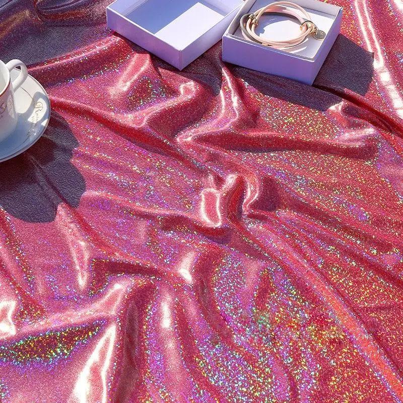 1Pcs 150*100cm Glitter Laser Polyester Fabric Iridescent Holographic Wedding Party Background Doll Clothing Decor DIY Material