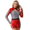 Damen glitzernder pailletten karierter Patchwork Rennfahrer Overall