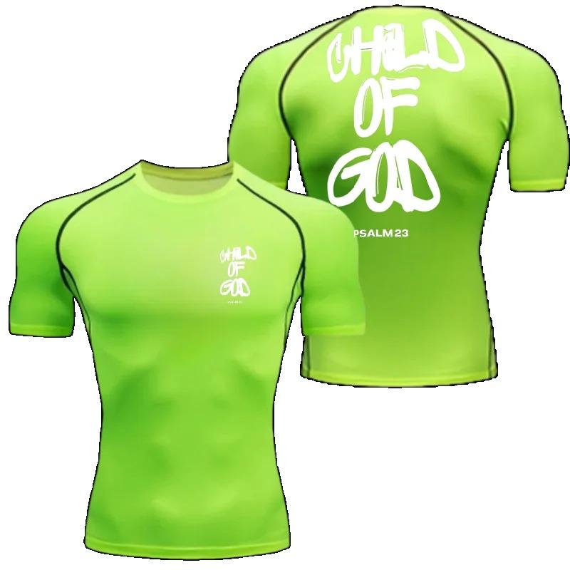 Summer Men Compressed Shirt Sports Quick Drying Fitness T-shirt Tight Faith Inspired" Back Print Jersey - Stretchy Short Sleeve