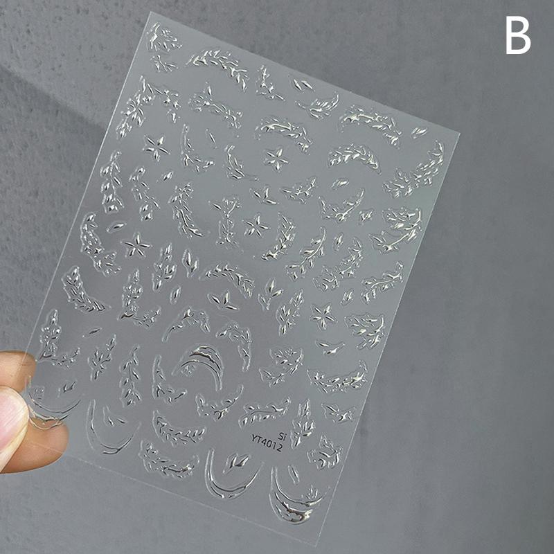 Chinese Style Wicker Leaves Design Embossed Reliefs Self Adhesive Nail Art Decorations Stickers Cute Manicure Decals Diy Salon