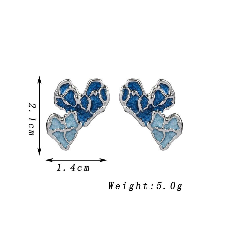 

Double Layer Heart Stud Earrings for Women Blue Enamel Oil Cute Small Earrings Personality Geometry Patchwork Zircon Gift