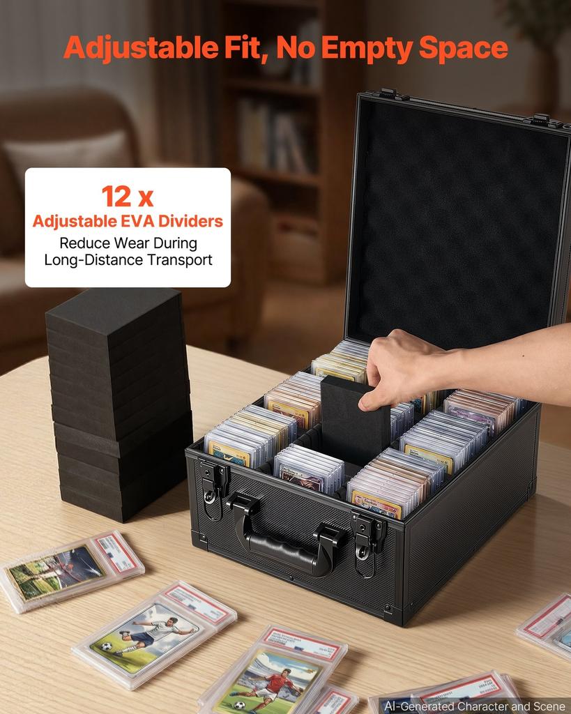 Graded Card Case 3 Row 150 PSA Slab Storage Box with Secure Lock, Baseball Sports Trading Cards Holder Collector with 12 Dividers, Key, Holds 100 SGC
