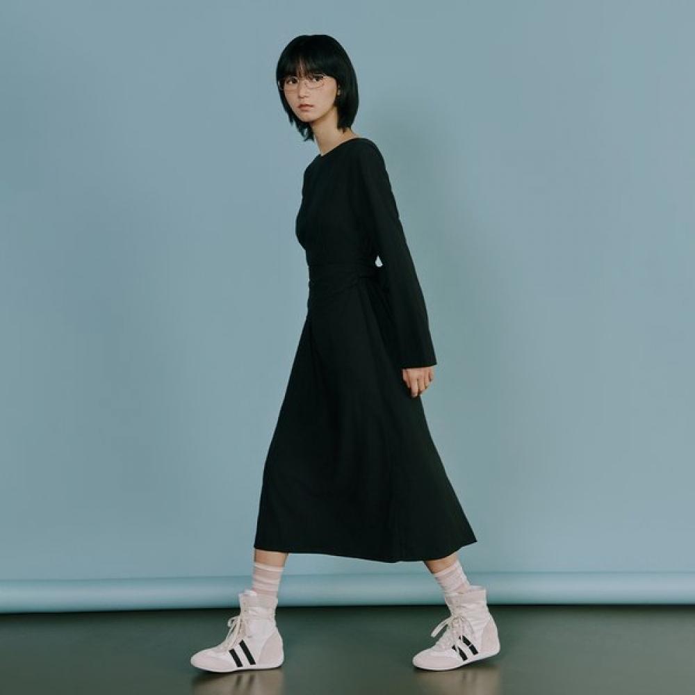 Round Neck Long Sleeve Long Dress As1wo360 BK (black)/FF