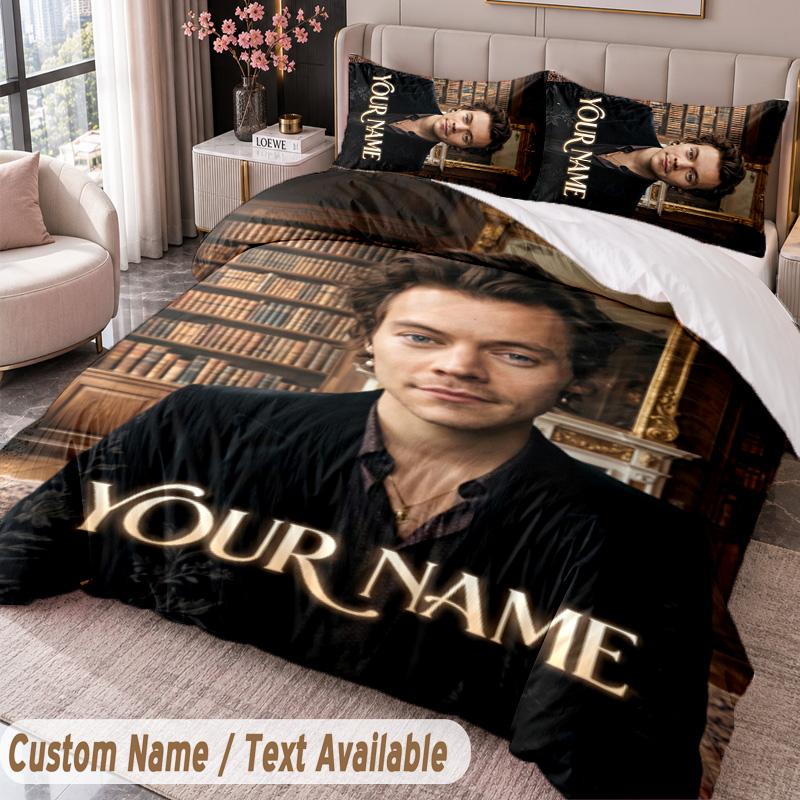 Custom Name Text 3Pcs Bedding Set Harry Styles Duvet Cover And Two Pillowcases