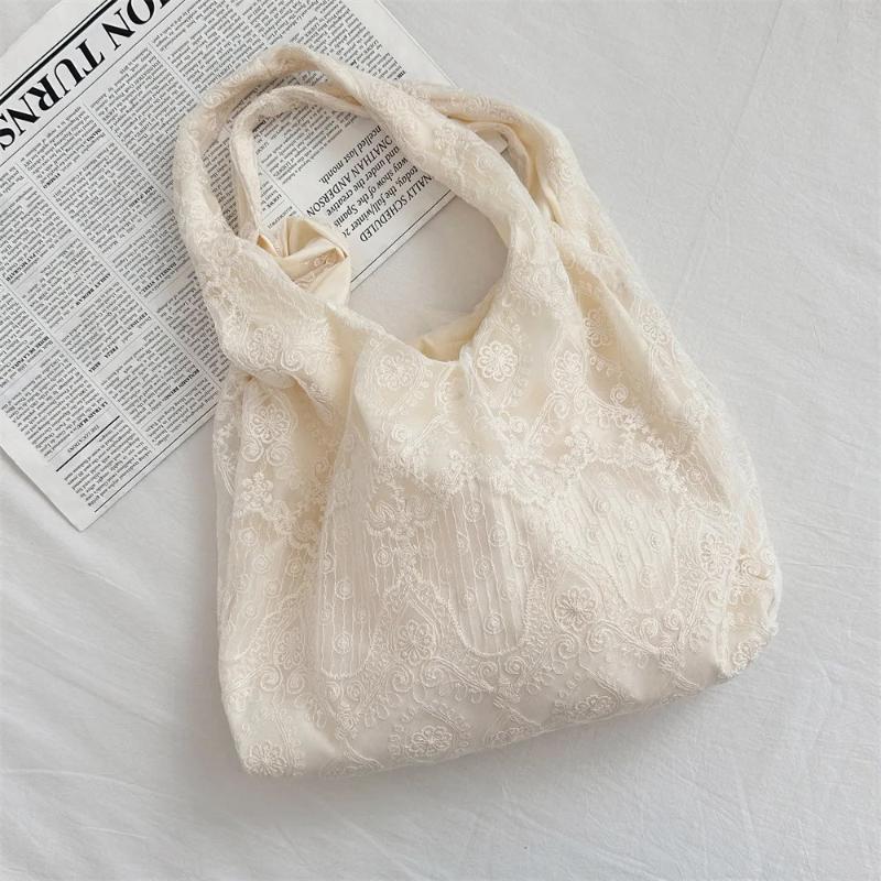 European Handmade Lace Organza Handbag Embroidered Tote Bag Elegant Purse Casual Shopping Picnic Summer Lady Accessory