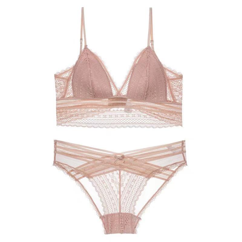Sexy Spitzen-Bügelloses BH-Set mit tiefem Rücken, dünnen Baumwoll-Push-Up-Polstern und Schmetterlingsknoten-Design