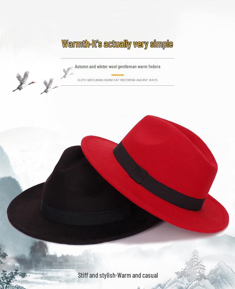 Fedora Unisex Vintage de Ala Ancha - Estilo Europeo y Americano Otoño/Invierno Sombrero de Fieltro de Lana Sintética