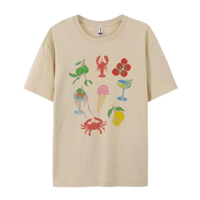 Women Retro Italian Food TShirt Cute Lobster Seafood T Shirt Cocktail Fruit Graphic Tee La Dolce Vita Shirt Summer Vacation Top
