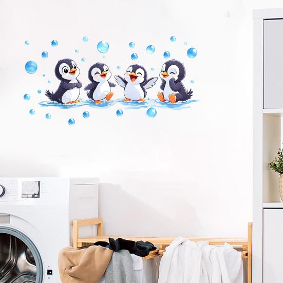 Pinguin Wandaufkleber, Niedliche 4 Glückliche Pinguine Bade-Deko, Selbstklebende Abnehmbare Wandsticker für Badezimmer, Kinderzimmer & Duschwandkunst