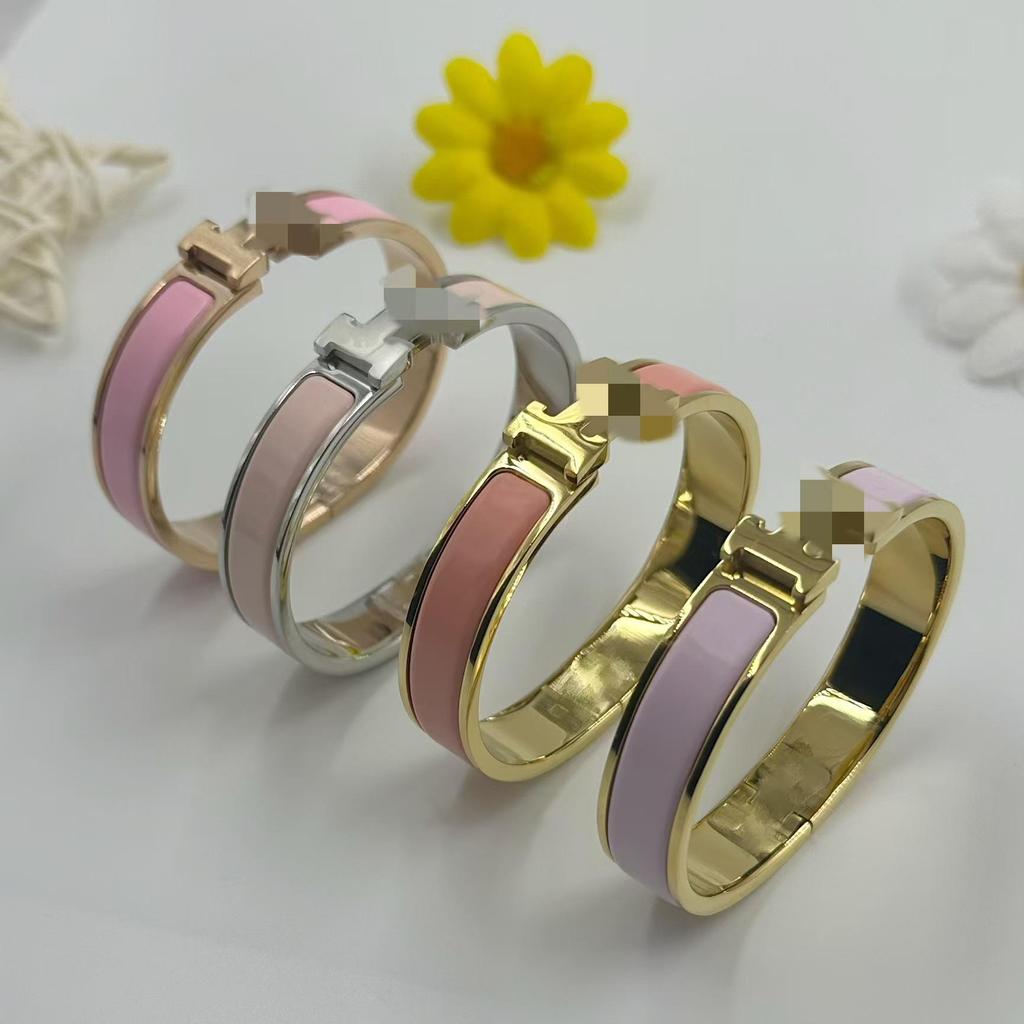 H Letter 12MM Enamel Titanium Steel Bracelet - European & American Fashion Bangle