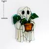 1pc Halloween Ghost Acrylic, Cute Ghost Holding Potted Plant Design, Four Seasons Decoration, Novelty Home Decor, Perfect Durable for Bedroom