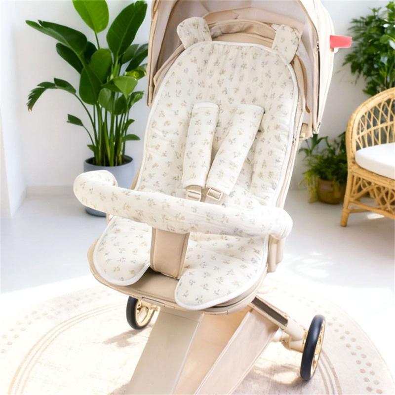Doublure de siège pour poussette bébé avec motif imprimé Coussin de siège de landau Ensemble de coussinets pour accoudoir de siège-ceinture Accoudoir Coussinet Doublure de poussette