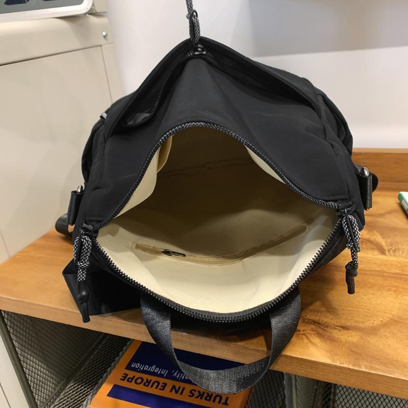 Men Nylon Backpack Solid Color Women Small Backpack