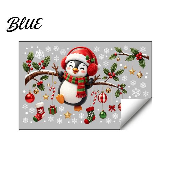 PVC Static Sticker Sheets Christmas Window Cling, Penguin Decal with Holly Baubles Snowflakes, Holiday Glass Decorations Festive Decor for Home Living