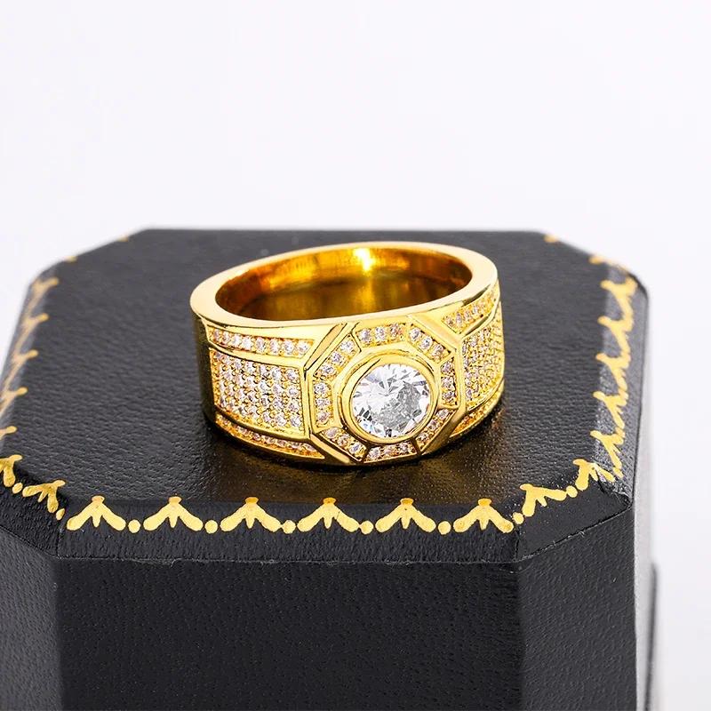 Luxurious 18k Gold Men's AAAA Zircon Ring for Anniversary Gift Men's Jewelry Men RingHigh Quality Party Jewelry