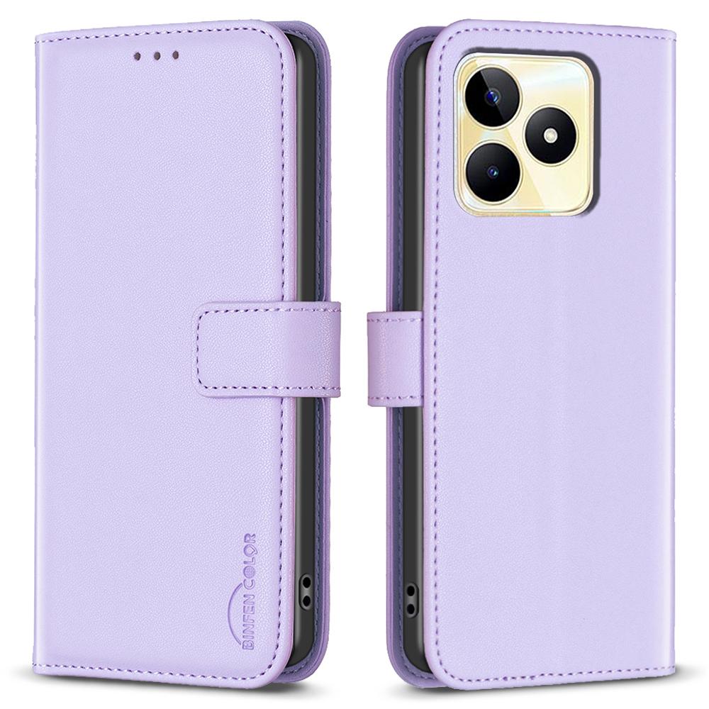 

BINFEN COLOR BF17 For Realme C53 (Global)/C53 (India)/C51 Phone Cover Wallet Stand Design Dustproof TPU+PU Leather Case Purple