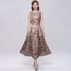 Elegant Sleeveless Leopard Print Summer Dress Women's Round Neck Three-Dimensional Cutting Drapped Slim Party Dresses Robes